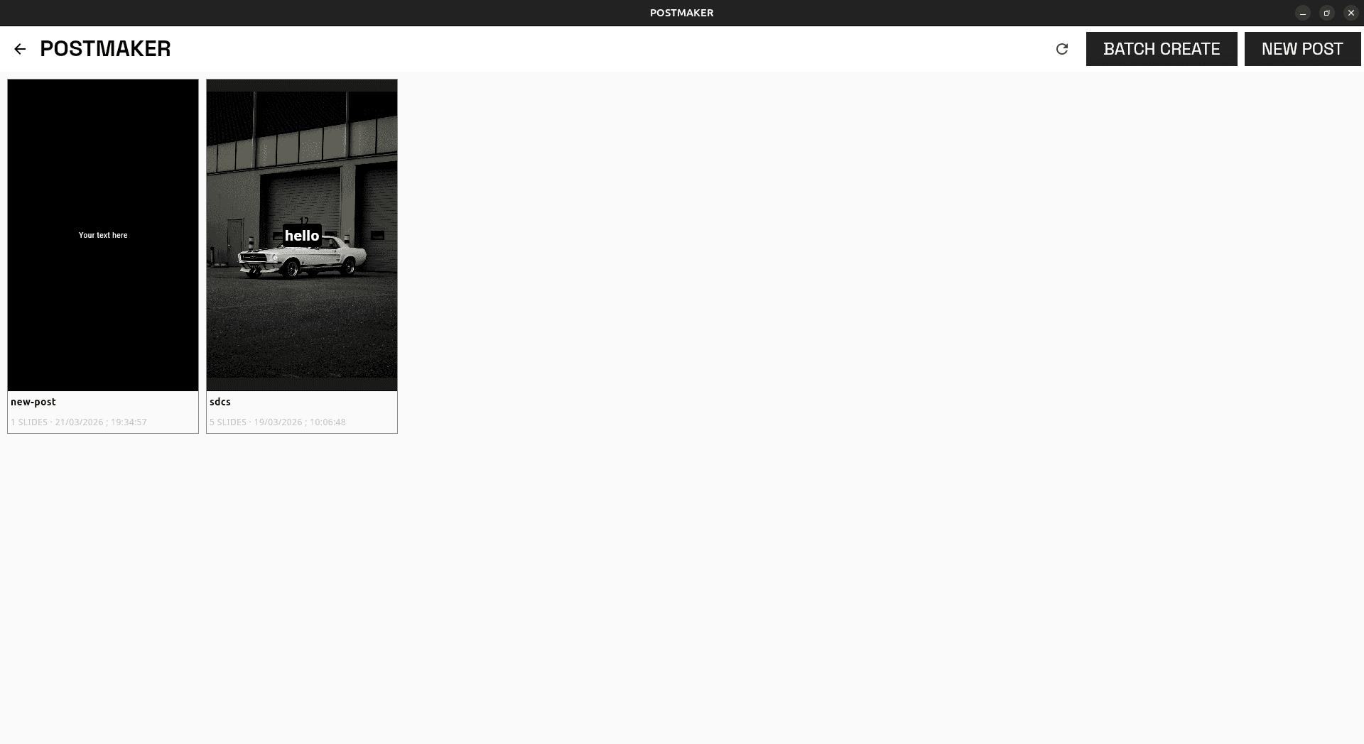 PostMaker dashboard — post grid