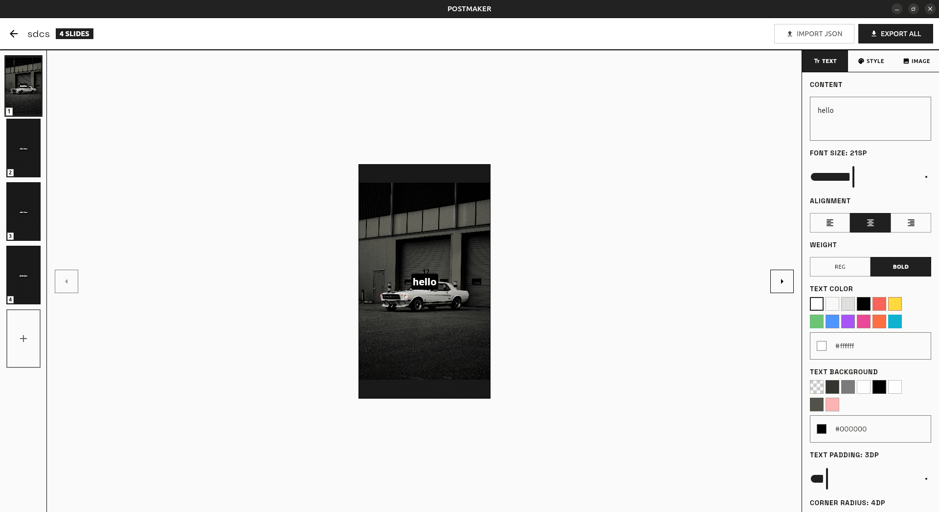 PostMaker editor — 3-column workspace